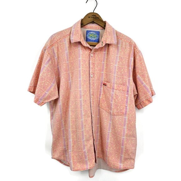 VTG PCH Button Front Shirt Mens XL? Surfer Pink Peach Pacific Coast Highway - Picture 1 of 4
